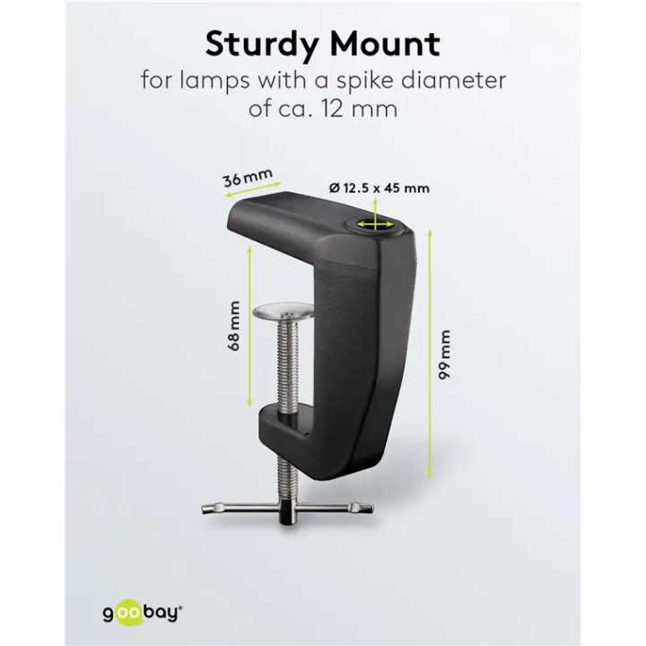 Suport prindere birou negru rezerva pentru lampa de lucru pentru cod 65575 /64986 /64988 /64990 Goobay 64987