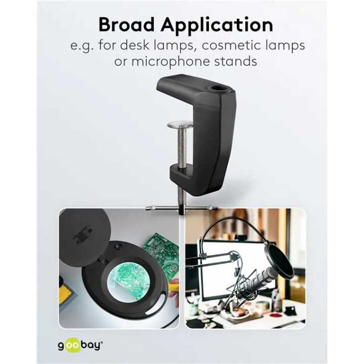 Suport prindere birou negru rezerva pentru lampa de lucru pentru cod 65575 /64986 /64988 /64990 Goobay 64987