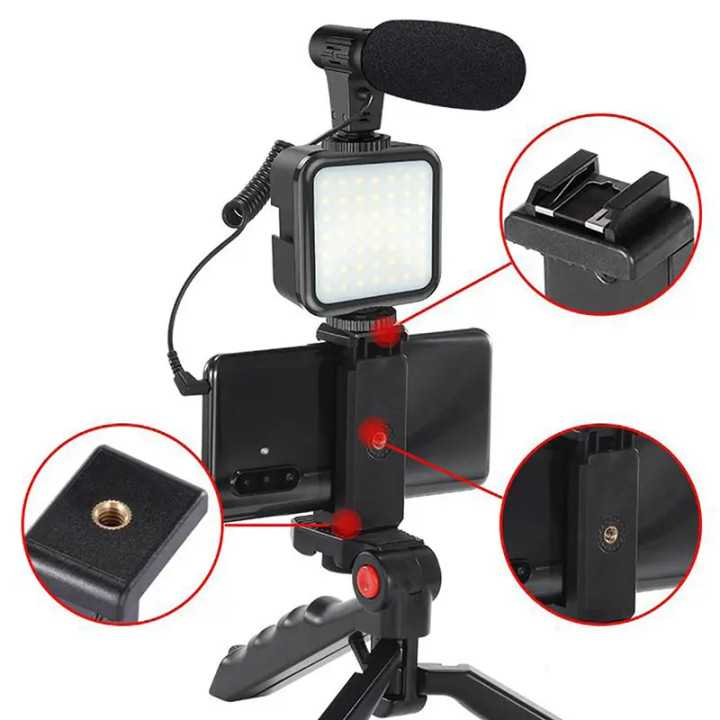 Set Vlogging 4 in 1 PLATINET PMVG4IN1 Microfon /Lumina video LED /Suport smartphone /Trepied