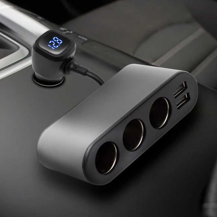 Distribuitor auto 12V /24V 3 prize 80W + 2x USB 3.4A + Voltmetru SAL SAU80W