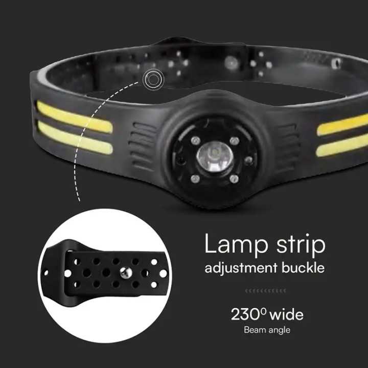 Lanterna frontala LED 3W + 5W LED COB IP43 acumulator /incarcate USB-C V-tac SKU-23340