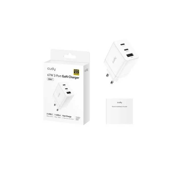 Incarcator retea Cudy CH67 2x USB-C PD CH67_EU V1.0 1x QC 18W GaN alb