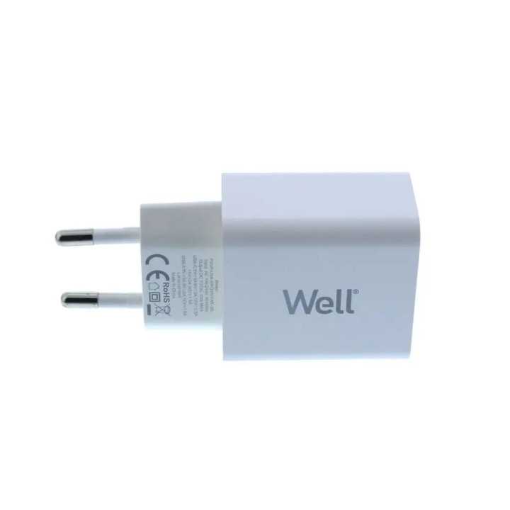 Incarcator retea Well 1x USB-A QC3.0 1x USB-C PD 30W alb PSUP-USB-WPQ3001WE-WL