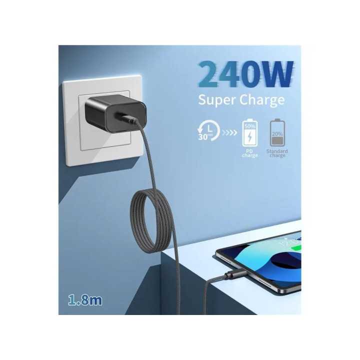 Cablu magnetic date / incarcare USB-C - USB-C Choetech XCC-1051-BK 1.8m PD3.1 240W negru