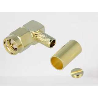 Conector SMA mufa tata unghi 90 grade aurit RG58 de crimpat pe cablu H3473A COPPER