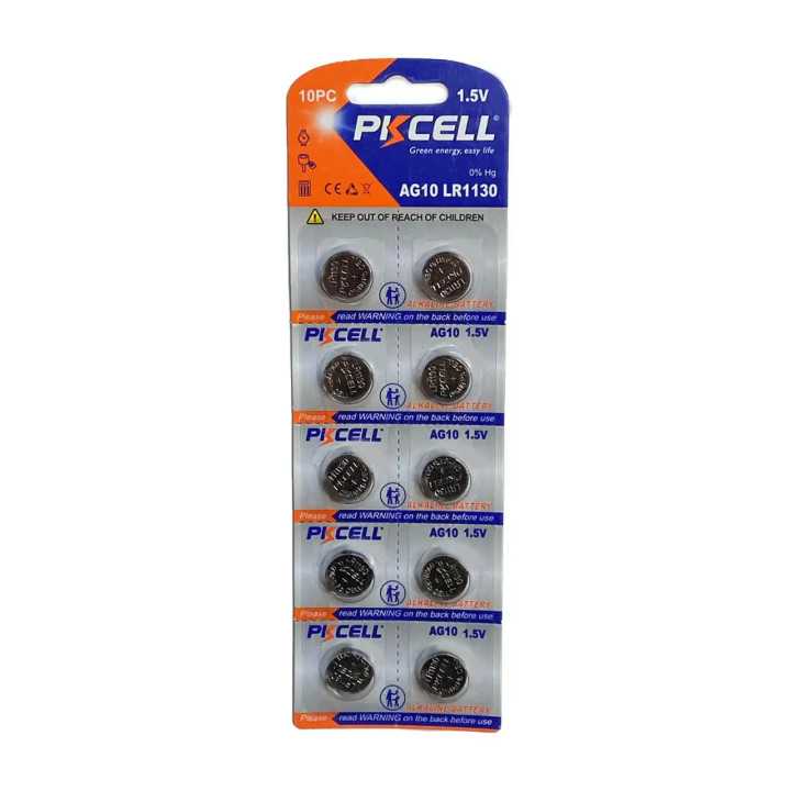 Set 10 baterii alkaline PKCELL AG10 LR1130 1.5V (612)