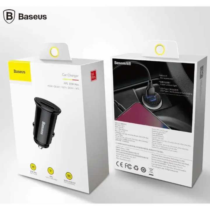 Incarcator bricheta auto 30W Baseus CCALL-YS01 Circular Plastic PPS 1x USB 4.5V /5A 1x USB Type-C 5V /3A negru