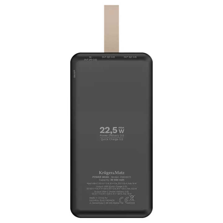 Power bank 30000mAh LI-POL QC 2x USB 22.5W /USB-C 20W Kruger&Matz KM0907.1