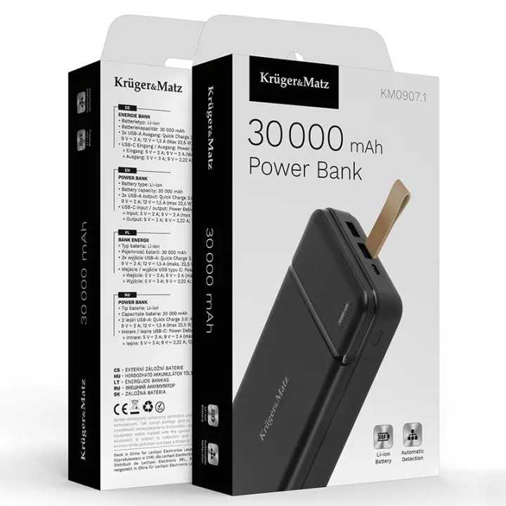 Power bank 30000mAh LI-POL QC 2x USB 22.5W /USB-C 20W Kruger&Matz KM0907.1