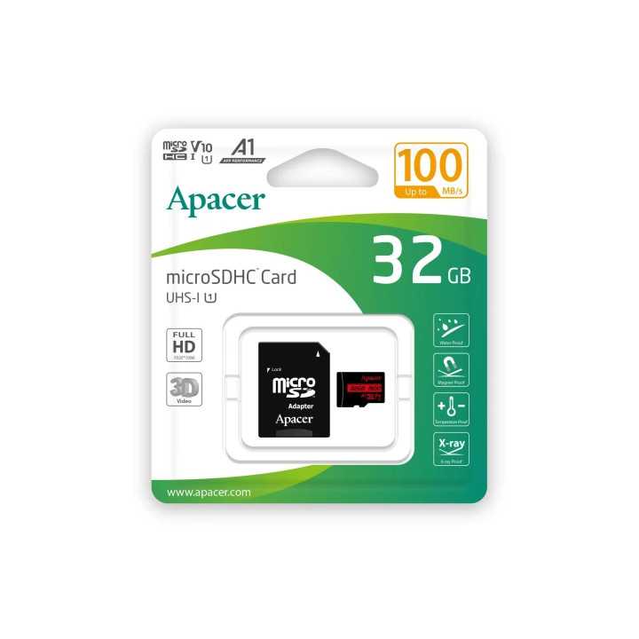 Card microSDXC UHS-I U1 V10 A1 Apacer 32GB R100 cu adaptor SD AP32GMCSH10UB-R