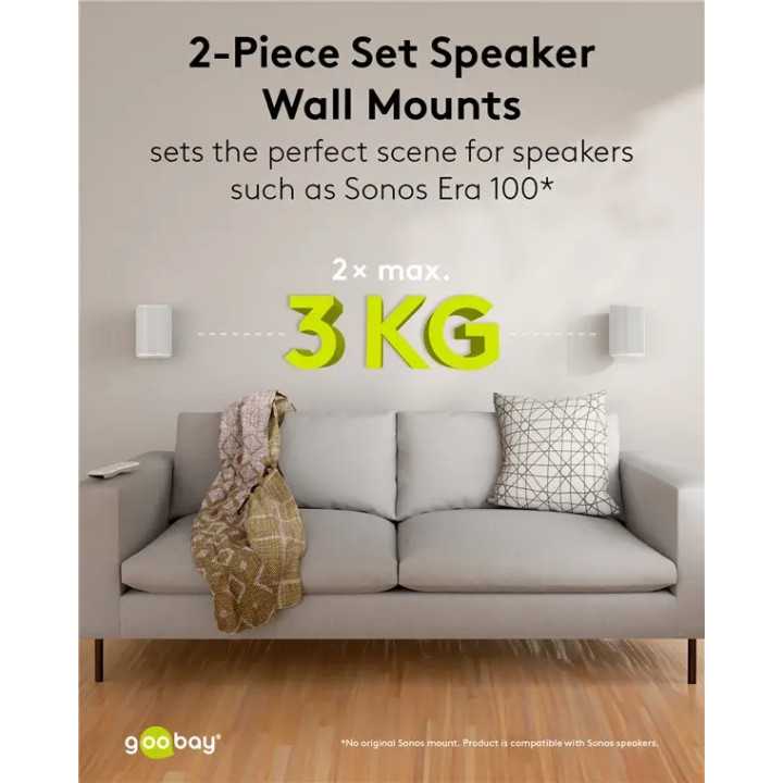 Set suporti de perete pentru difuzor alb Modern Era 1 Flex compatibil Sonos Era 100 71982 Goobay