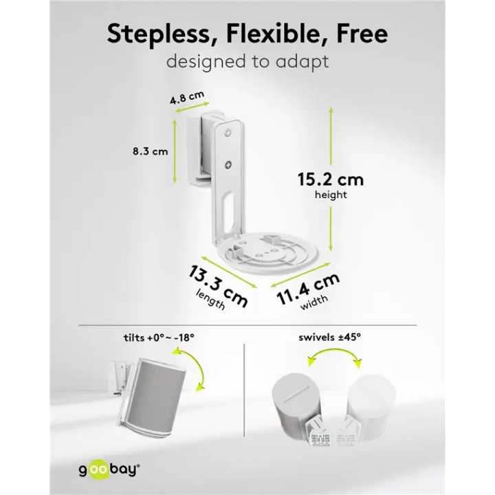 Set suporti de perete pentru difuzor alb Modern Era 1 Flex compatibil Sonos Era 100 71982 Goobay