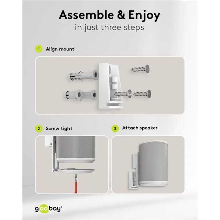 Set suporti de perete pentru difuzor alb Modern Era 1 Flex compatibil Sonos Era 100 71982 Goobay