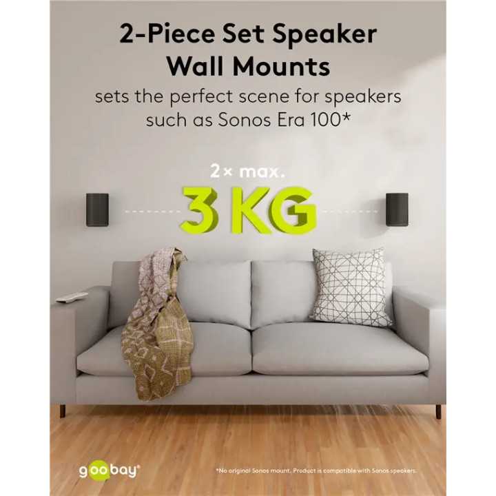 Set suporti de perete pentru difuzor negru Modern Era 1 Flex compatibil Sonos Era 100 71025 Goobay