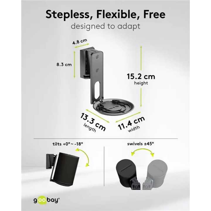Set suporti de perete pentru difuzor negru Modern Era 1 Flex compatibil Sonos Era 100 71025 Goobay