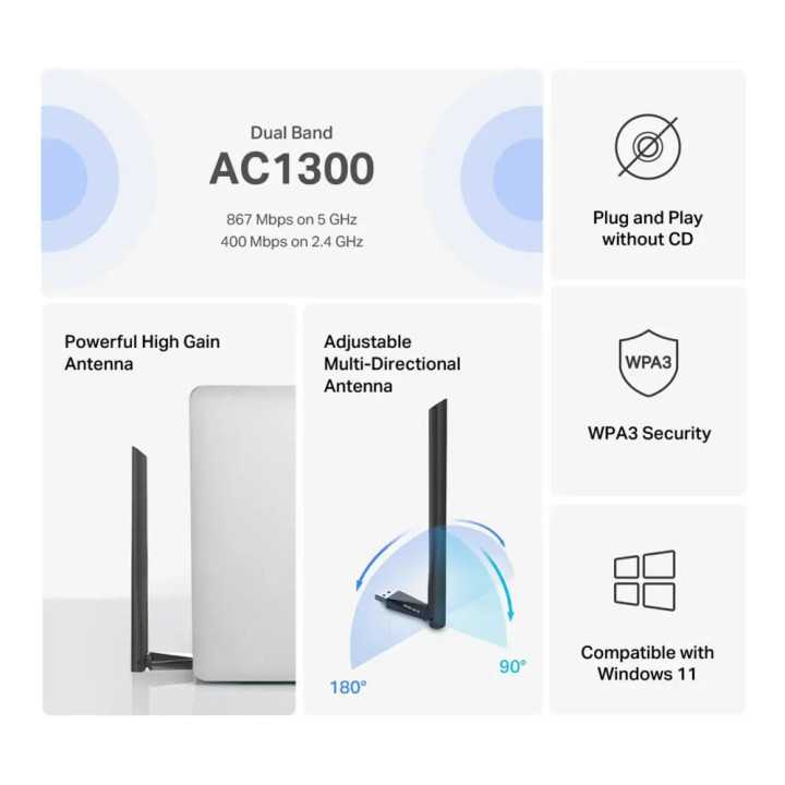 Adaptor retea USB 2.0 MERCUSYS AC1300 MA30H extern wireless 2.4GHz 5GHz 1300Mbps