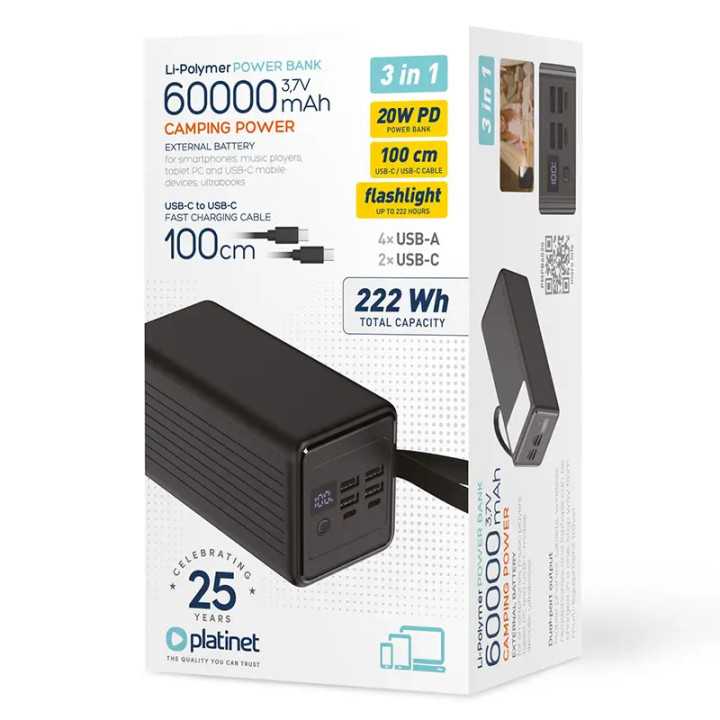 POWER BANK 60000mAh PD 20W 4x USB-A /2x USB-C PLATINET PMPB6020