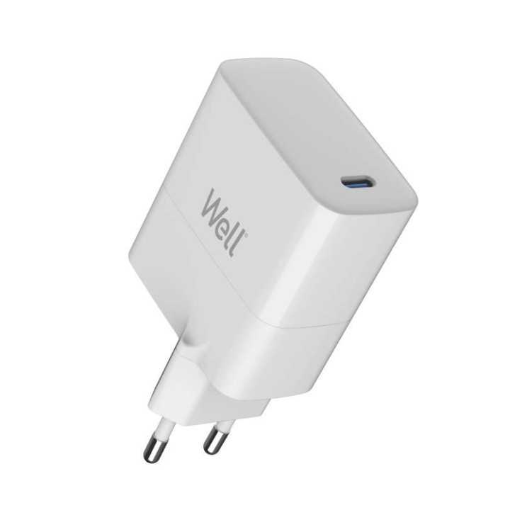 Incarcator retea 100-240V - USB-C Well GaN PD 65W 5V/3A 9V/3A 12V/3A 15V/3A 20V/3.25A alb