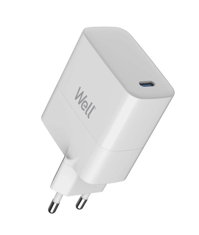 Incarcator retea 100-240V - USB-C Well GaN PD 65W 5V/3A 9V/3A 12V/3A 15V/3A 20V/3.25A alb