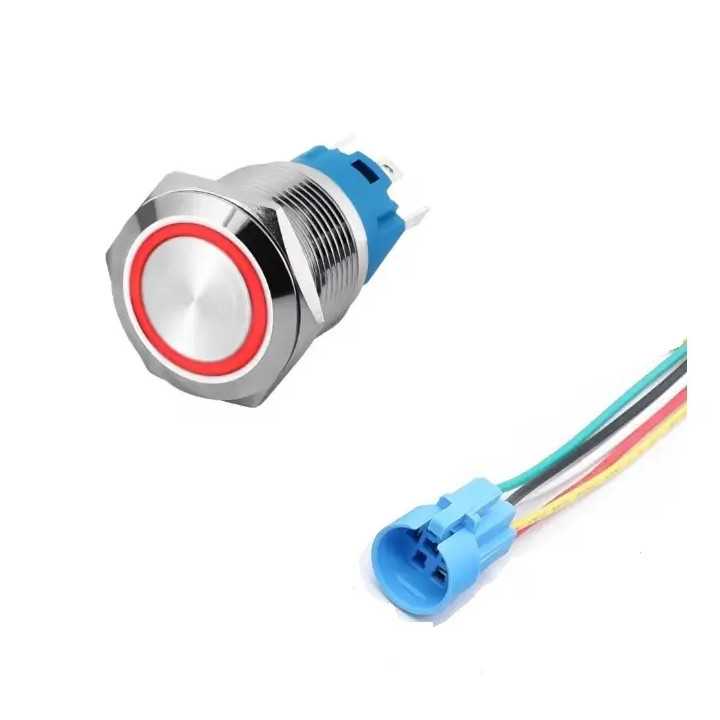 Intrerupator buton LED rosu SW 2 ON-OFF cu retinere metal 16mm 12-24V