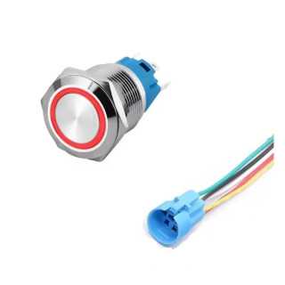 Intrerupator buton LED rosu SW 4 ON-OFF cu retinere metal 22mm 12-24V