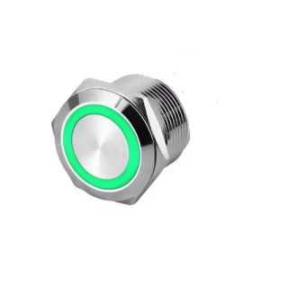 Intrerupator buton LED verde SW1 OFF-(ON) fara retinere metal 12mm 12-24V