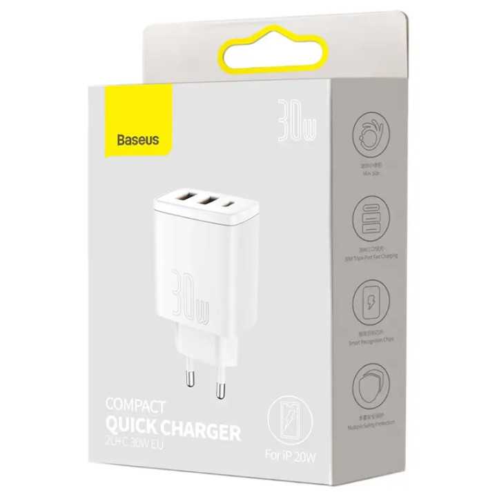Incarcator retea 100-240V - 2x USB QC3.0 1x USB-C PD 3.0 30W BASEUS CCXJ-E02