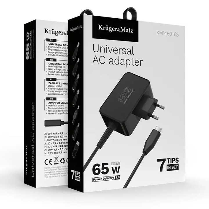 Alimentator Universal 65W PD USB-C + 7 adaptoare Kruger&Matz KM1450-65