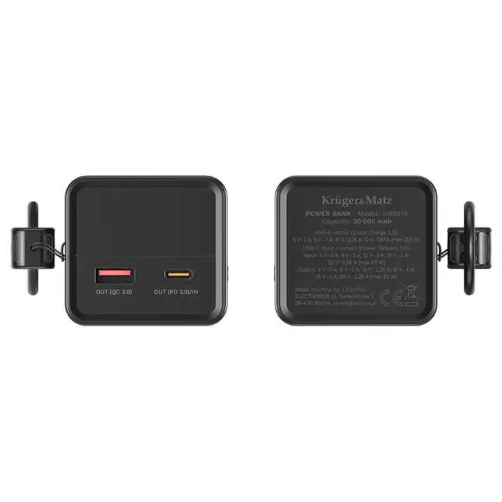 Power Bank 20000mAh 65W QC3.0 PD3.0 USB-C /USB-A Afisaj LCD Kruger&Matz KM0914