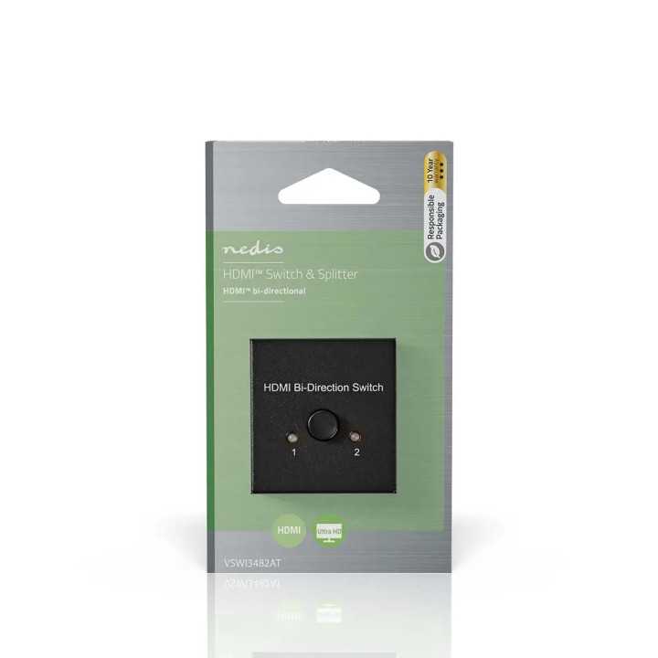 Switch HDMI bidirectional intrare 1x HDMI - 2x HDMI iesire 4K 60Hz Nedis VSWI3482AT