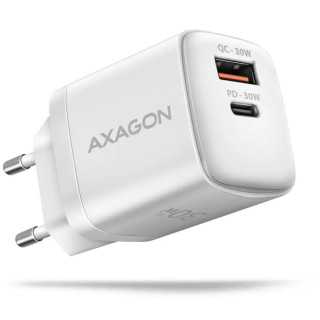 Incarcator retea PD 3.0 QC4+ 1x USB-C + 1x USB-A 30W alb AXAGON ACU-PQ30W