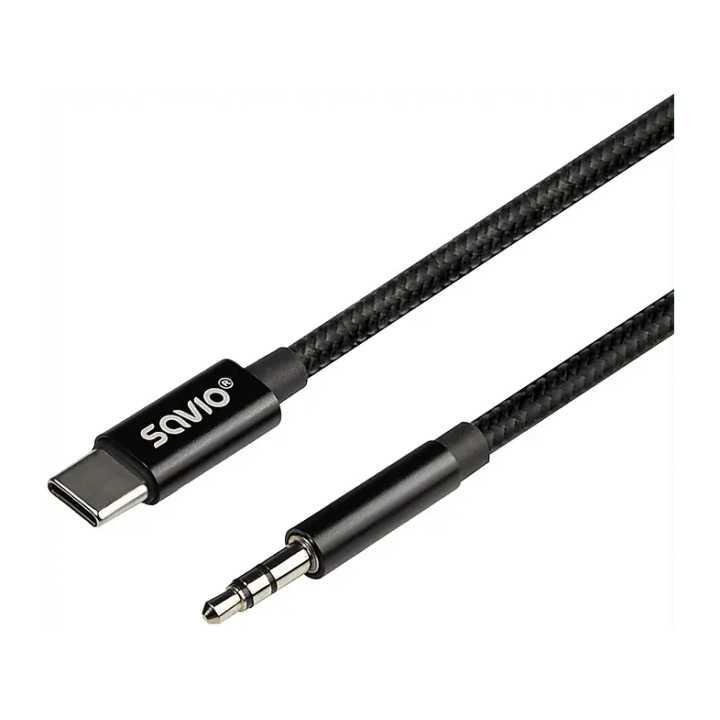 Cablu USB C tata la Jack 3.5 mm tata 1m negru textil SAVIO CL-187