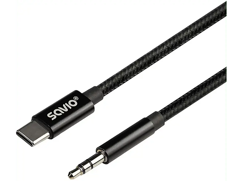 Cablu USB C tata la Jack 3.5 mm tata 1m negru textil SAVIO CL-187