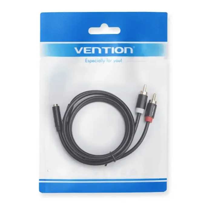 Cablu Jack 3.5 mm mama - 2x RCA tata 1m aurit negru Vention VAB-R01-B100