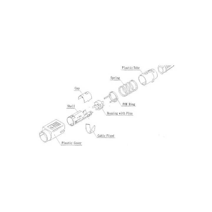 Mufa conector alimentare DC tata R7B 4 pini lipire 6.5mm montare pe cablu Ninigi PC-MDP-402-4P