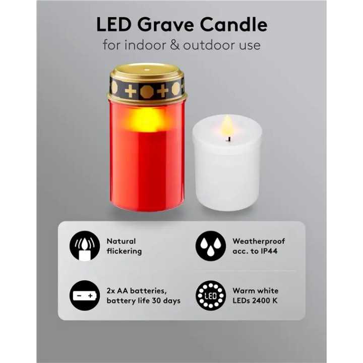 Candela lumanare cu LED rosie cu palpaire IP44 2xAA Goobay 77757