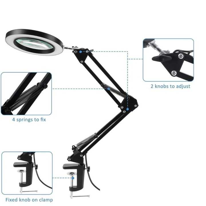 Lupa 100mm 5X cu lumina LED montata pe brat pantografic 22.5cm + 22.5cm
