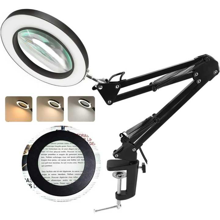 Lupa 100mm 5X cu lumina LED montata pe brat pantografic 22.5cm + 22.5cm