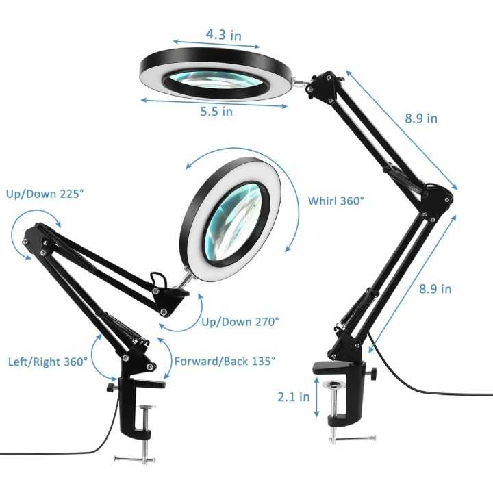 Lupa 100mm 5X cu lumina LED montata pe brat pantografic 22.5cm + 22.5cm