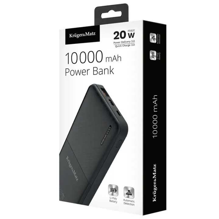 Power Bank 10000mAh Li-Poly QC3.0/PD USB TYPE C 20W Kruger&Matz KM0904