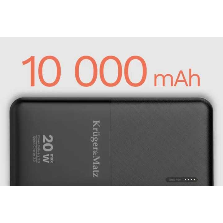 Power Bank 10000mAh Li-Poly QC3.0/PD USB TYPE C 20W Kruger&Matz KM0904