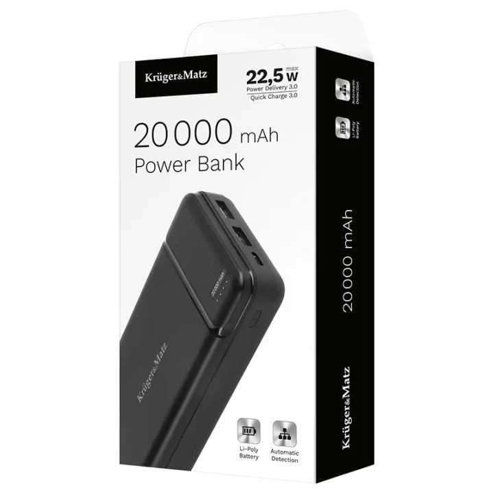 Power bank 20000mAh Li-Poly Kruger&Matz KM0906 20W QC3.0 / PD3.0