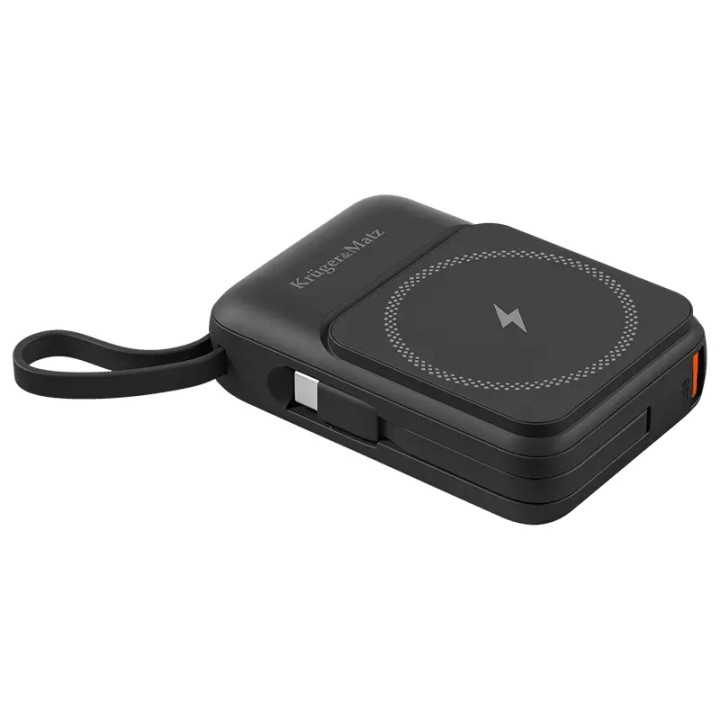 Power Bank inductie Kruger&Matz KM0913-B 10000mAh Li-ion Mag Safe wireless 15W / USB-C 20W /USB-A 22.5W / Lightning 10W