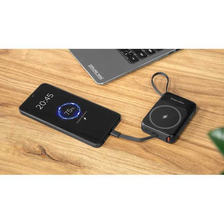 Power Bank inductie Kruger&Matz KM0913-B 10000mAh Li-ion Mag Safe wireless 15W / USB-C 20W /USB-A 22.5W / Lightning 10W