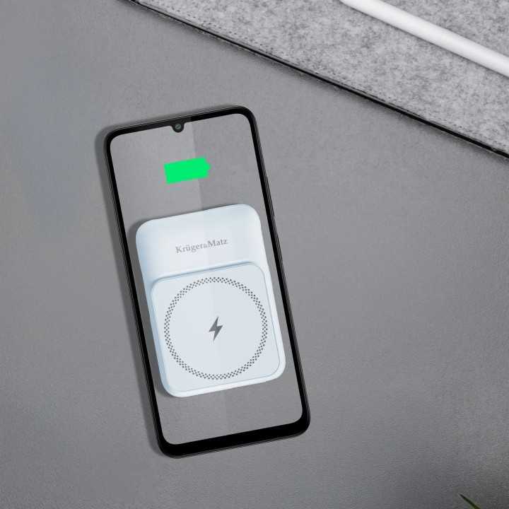 Power Bank inductie Kruger&Matz KM0913-BL 10000mAh Li-ion Mag Safe wireless 15W / USB-C 20W /USB-A 22.5W / Lightning 10W