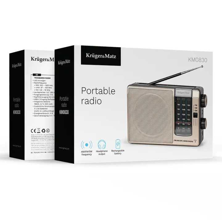 Radio portabil analog AM /FM /SW 3W 205x63.2x130mm Kruger&atz KM0830