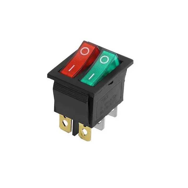 Intrerupator dublu ON-OFF 6 poli 250V 15A buton rosu + verde 22x28.4mm