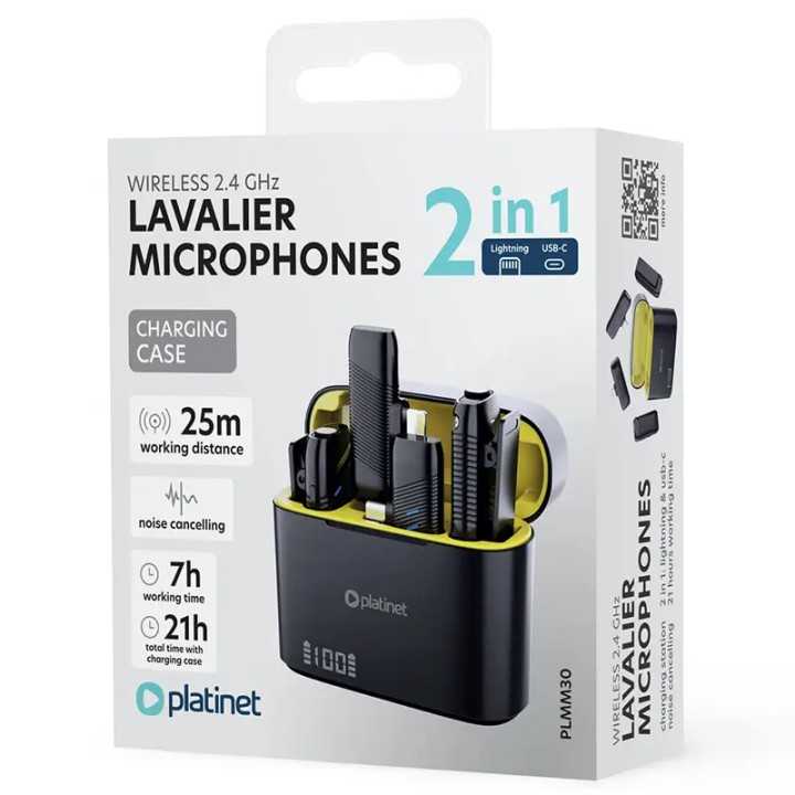 Set lavaliera microfon 2in1 wireless 2.4GHz 25m Plug & Play Android /iOS Platinet PLMM30
