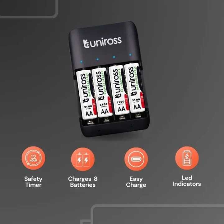 Incarcator Ni-MH AA /AAA /9V Uniross UCU009A + 4x AA 2100mAh