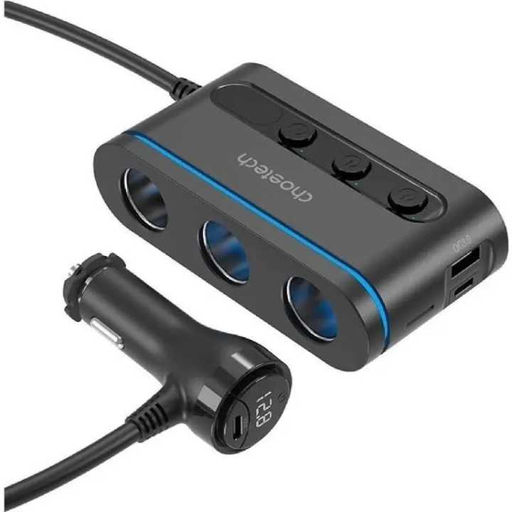 Multiplicator bricheta auto Choetech TC0021 3 iesiri 2x USB-C PD 30W 1x USB A QC3.0 18W